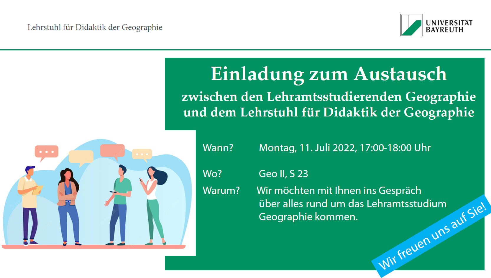 Einladung zum Austausch zwischen den Lehramtsstudierenden Geographie und dem Lehrstuhl für Didaktik der Geographie